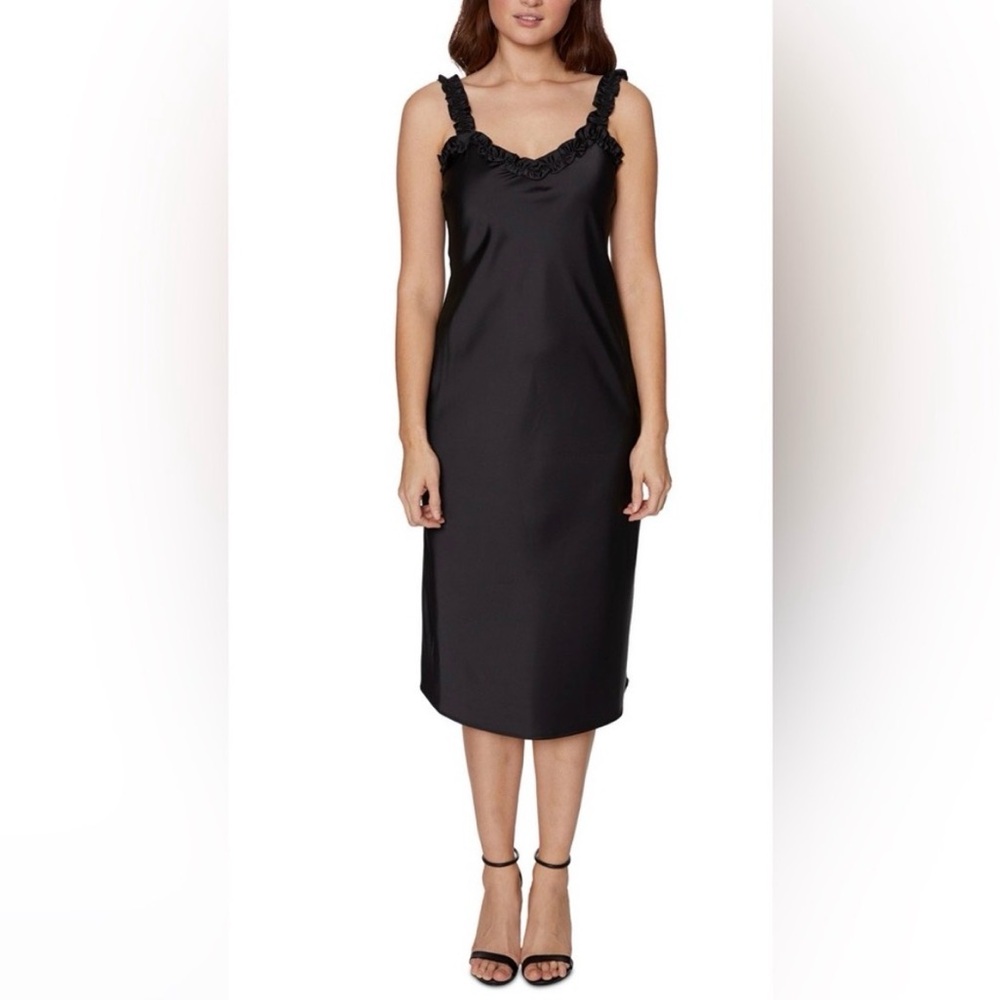 Betsey Johnson Black Slip Dress Ruffle Ruched straps 14 XL good condition slinky
